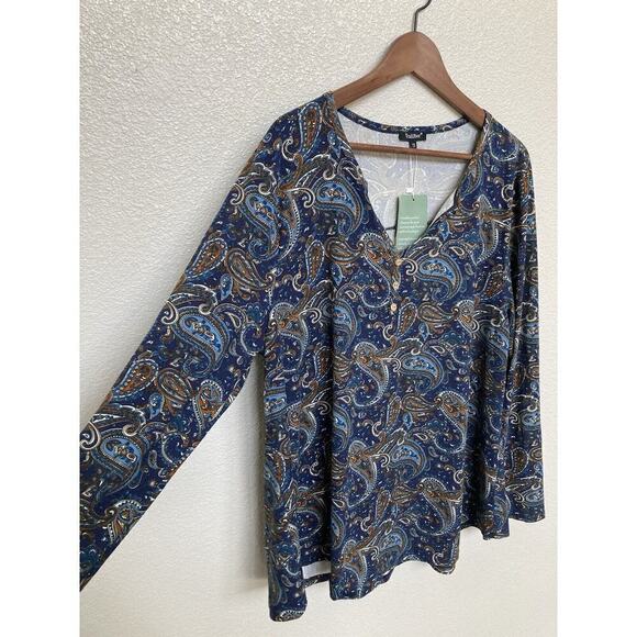 Tralilbee Women Blouse Top Sz 2X Paisley Print Multicolor Pullover Poly Blend - Picture 2 of 5